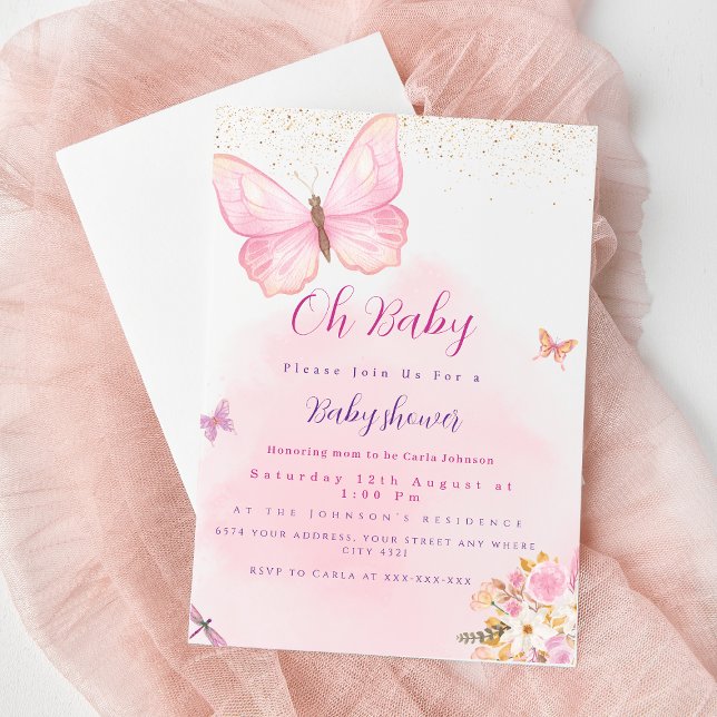 Fjäril och blommande baby shower inbjudan  (Skapare uppladdad)