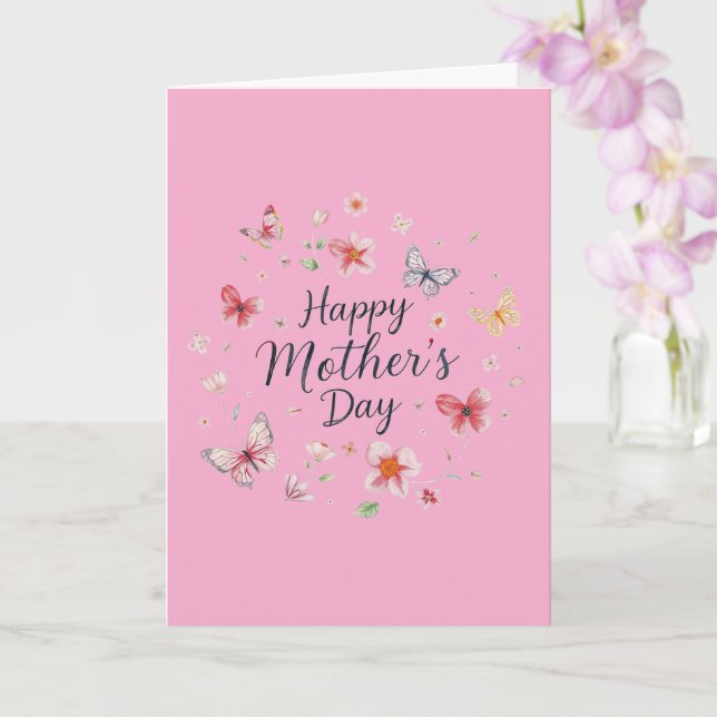 Fjäril och blommig Glad mors dag-kort Kort (Orkide)