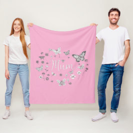 Fjäril och blommig "Mamma" Mors dag Fleecefilt