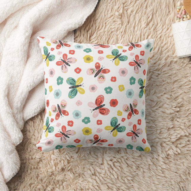 Fjäril och blommönster  kudde (Filt)