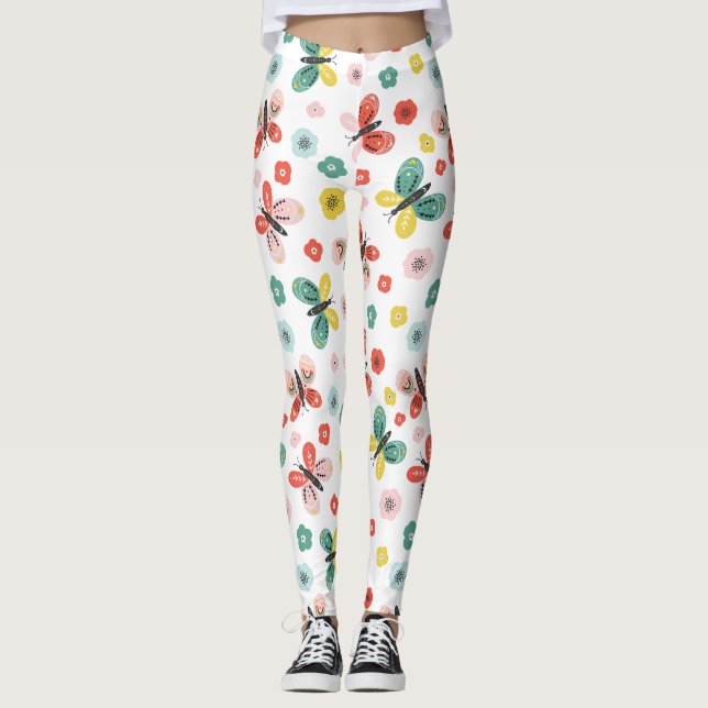 Fjäril och blommönster  leggings (Framsida)