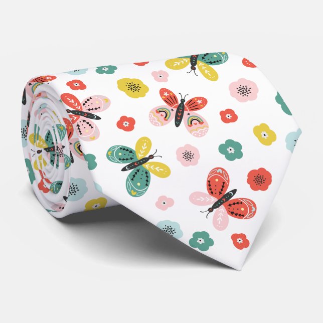 Fjäril och blommönster  slips (Rullad)