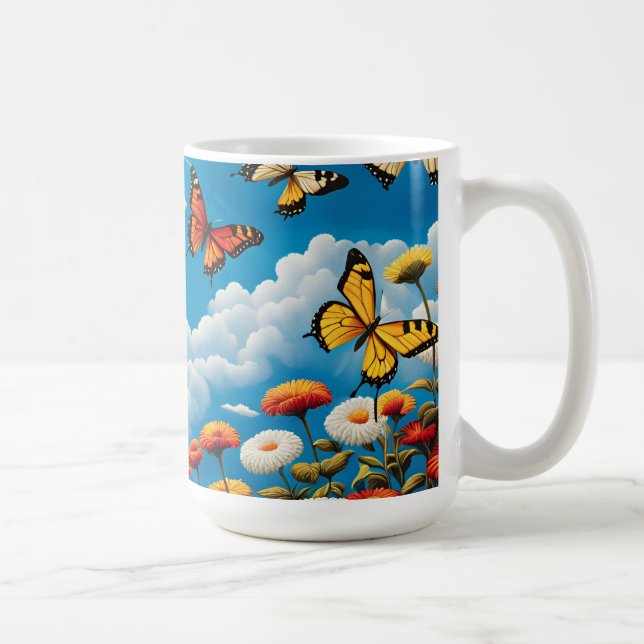 Fjäril och blommor kaffemugg (Höger)