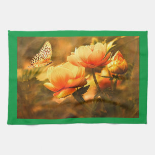 Fjäril och blommor kökshandduk