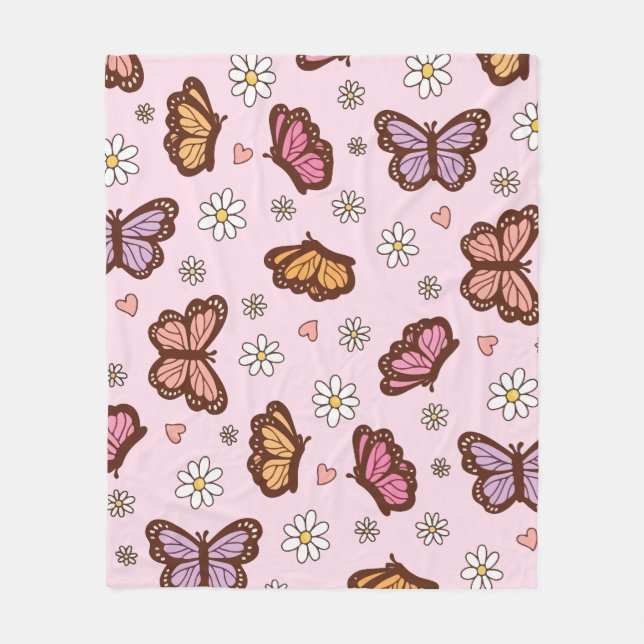 Fjäril och blommor sömlöst mönster fleecefilt (Framsidan)