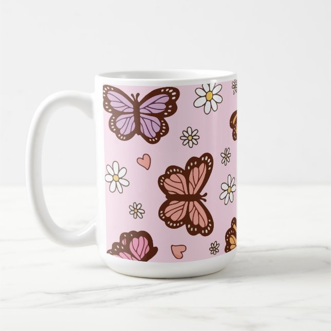 Fjäril och blommor sömlöst mönster kaffemugg (Vänster)