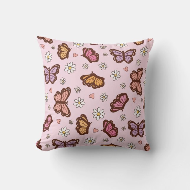 Fjäril och blommor sömlöst mönster kudde (Framsida)