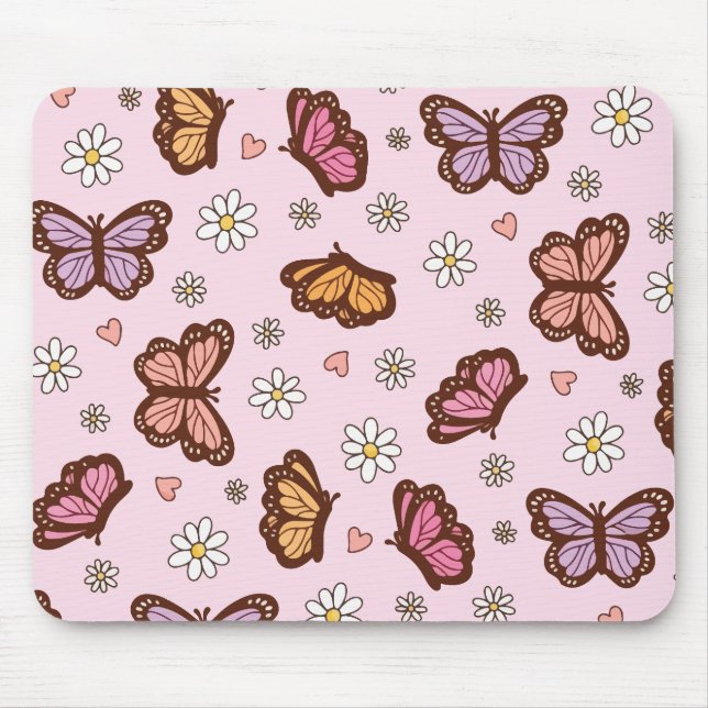 Fjäril och blommor sömlöst mönster musmatta (Framsidan)