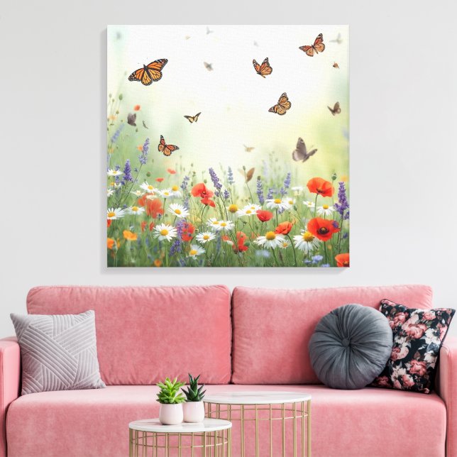Fjäril och blommor Väggkonst Elegant blomsterkonst Canvastryck (Insitu (Vardagsrum))
