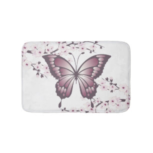 Fjäril och körsbärsröd blommarMauve Badrumsmatta
