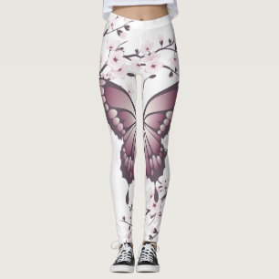 Fjäril och körsbärsröd blommarMauve Leggings
