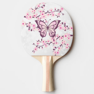Fjäril och körsbärsröd blommarrosavit pingisracket