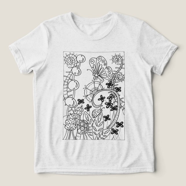 fjäril och ladybug med blommor t shirt (Design Framsida)