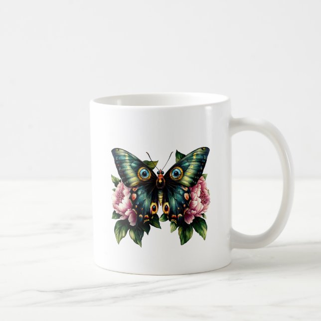 Fjäril och peonior kaffemugg (Höger)