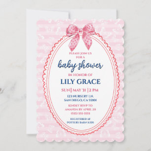 Fjäril och prickig rosett baby shower inbjudan