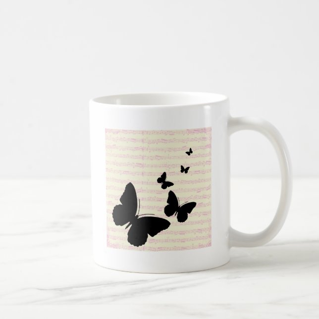 Fjäril och rosa noter kaffemugg (Höger)