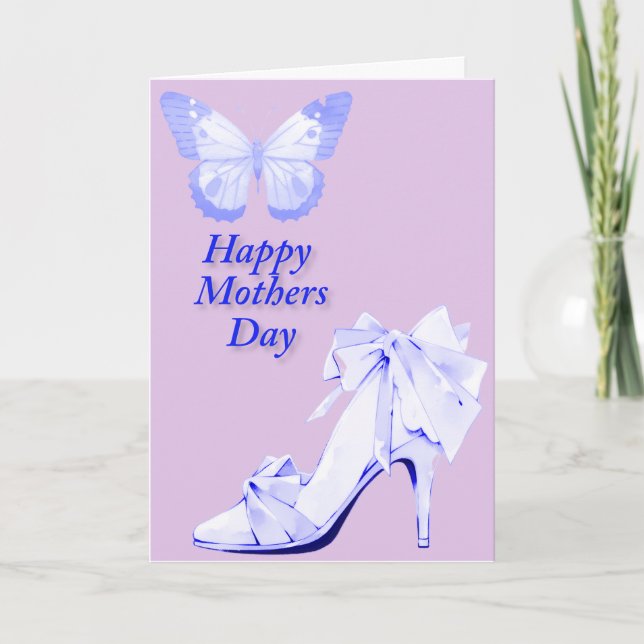 Fjäril och sko i blått och rosa kort (Framsida)