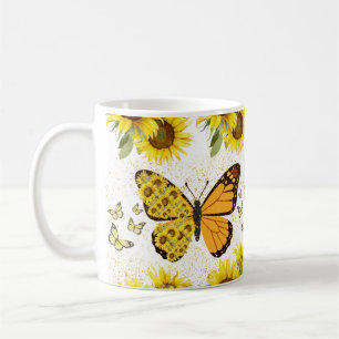 Fjäril och solros kaffemugg – Blommig natur