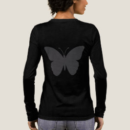 Fjäril på baksidan Kvinnor Svart Långärmad T Shirt