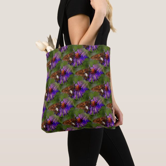 Fjäril på blomma Natur konst Mönster    Tygkasse (Närbild)