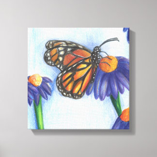 Fjäril på blommor inklädd canvas (30 cm x 30 cm)