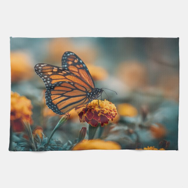 Fjäril på en marigold kökshandduk (Horisontell)