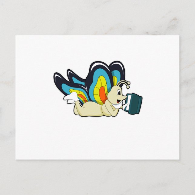 Fjäril på läsning med bok vykort (Framsida)