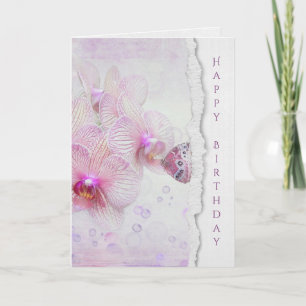 fjäril på rosa orchid med bubblor kort