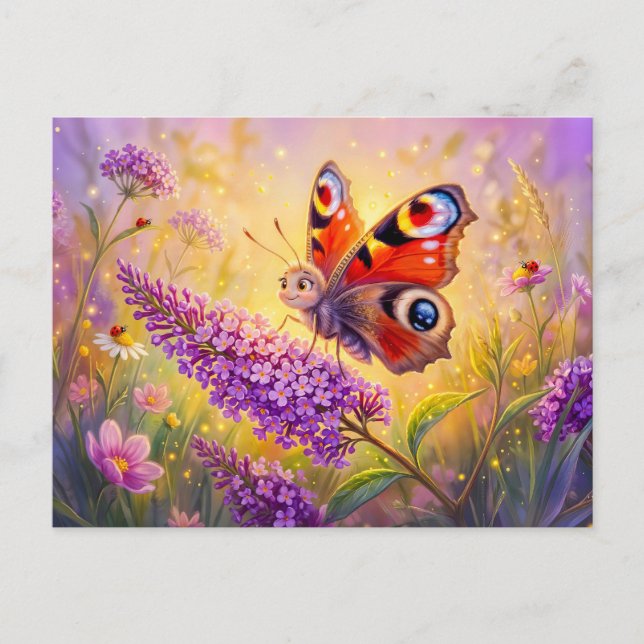Fjäril på sommarlilac i sensommar vykort (Framsida)