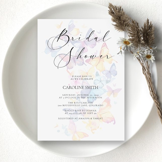 Fjäril Pastell Bröllopsdusch Inbjudan (Butterfly Pastel Bridal Shower Invitation
)