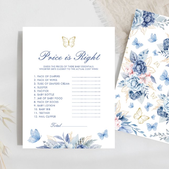 Fjäril Price is Right Pojke Baby Shower Spel (Skapare uppladdad)