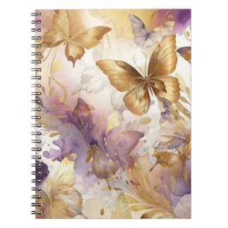 Fjäril Purple & Gold Watercolor Fjärilar Anteckningsbok