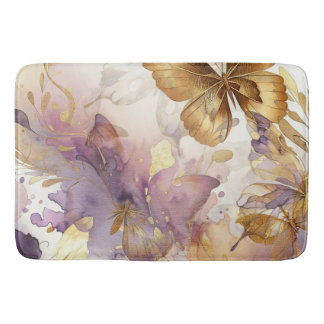 Fjäril Purple & Gold Watercolor Fjärilar Badrumsmatta