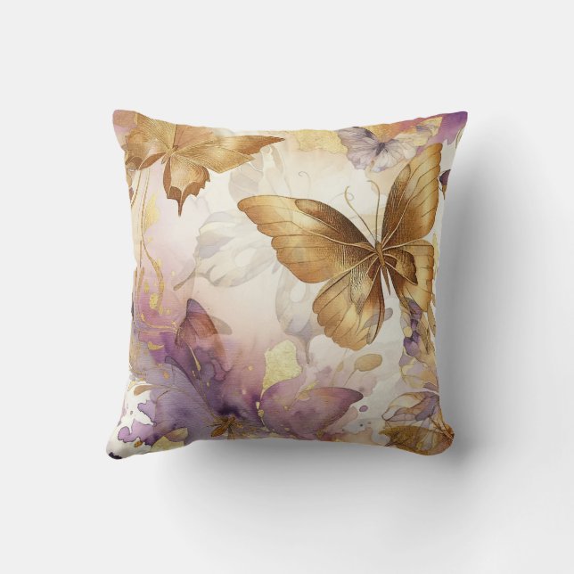 Fjäril Purple & Gold Watercolor Fjärilar Kudde (Baksida)