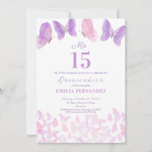 Fjäril Quinceanera 15-års födelsedagsinbjudan