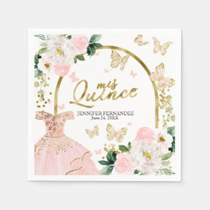 Fjäril Quinceanera servetter Blommig klänning