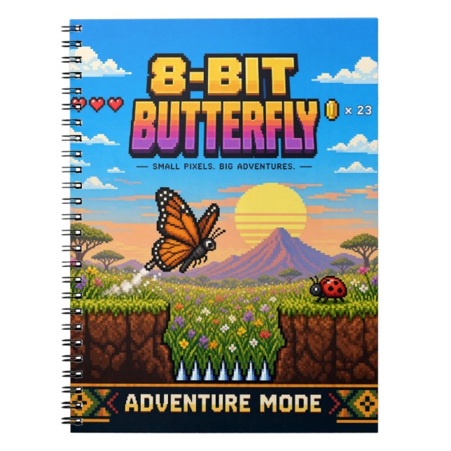 Fjäril, Retro 8-Bit Pixelkonst Anteckningsbok (Framsidan)