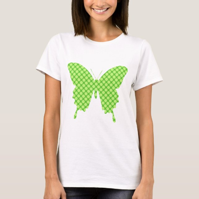 Fjäril, retroprickar, nyanser av limegrönt t shirt (Framsida)