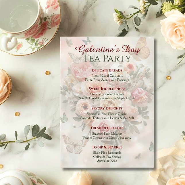 Fjäril Rococo Rosa Galentine Trädgårdsbrunchmeny Inbjudningar (Skapare uppladdad)