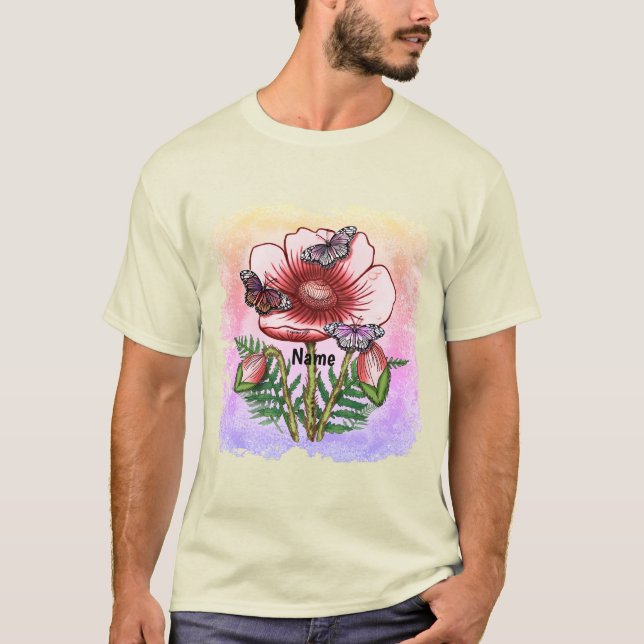 Fjäril Röd Vallmo  T Shirt (Framsida)
