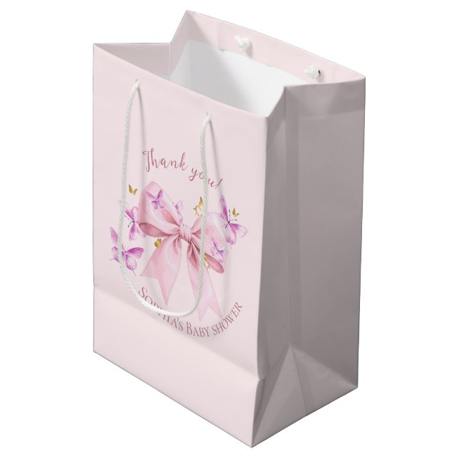 Fjäril Rosa Båge Babyfirande  (Framsidan Vinklad)