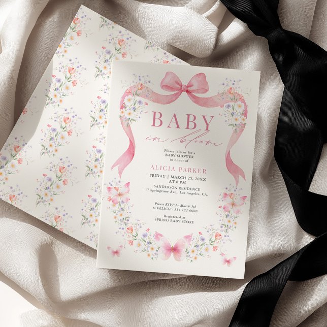 Fjäril rosa båge vildblomma flicka baby shower inbjudningar (Skapare uppladdad)