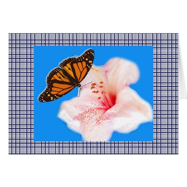 fjäril, rosa blomma och rutor 2 hälsningskort (Framsidan Horizontal)