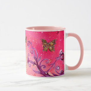 FJÄRIL ROSA GNISTRAR, FUCHSIA LILA BLOMMOR MUGG