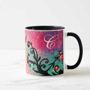 FJÄRIL ROSA GNISTRAR, SVART BLOMMÖNSTER MONOGRAM, MUGG