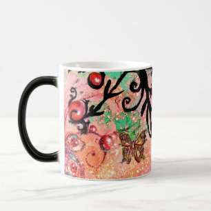 FJÄRIL ROSA GNISTRAR, SVART BLOMMSTER MONOGRAM, MAGISK MUGG