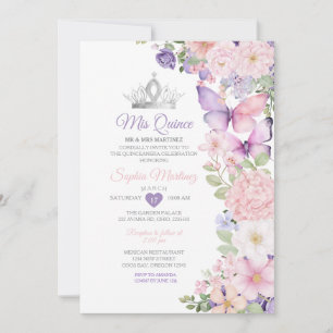 Fjäril Rosa Lila Quinceanera Födelsedag Inbjudningar