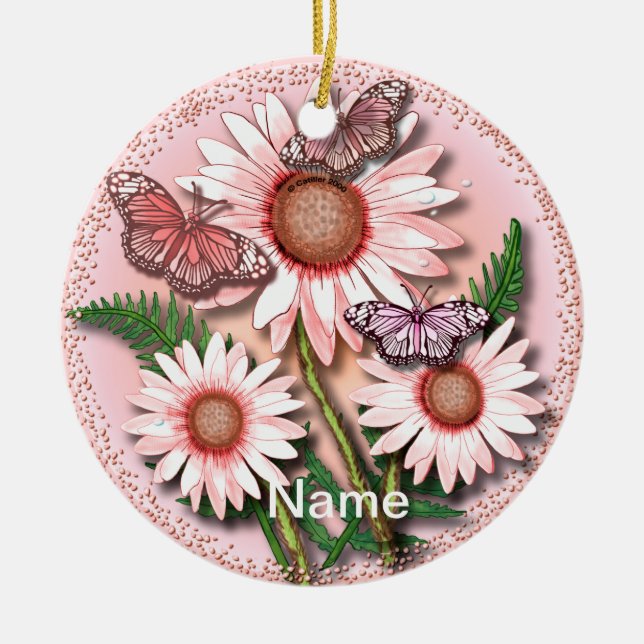 Fjäril Rosa Margarit Prydnad Julgransprydnad Keramik (Framsidan)