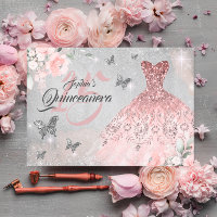 Fjäril Rose Guld Glitter Klänning Quinceanera