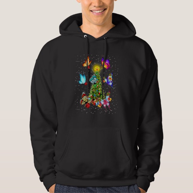 Fjäril runt julgran Fjärilar Xmas L Hoodie (Framsida)